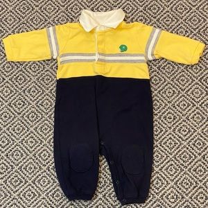 🎉 GUC! 🎉 Hartstrings 6-9M Navy and Yellow Collared Football Long-Sleeve Romper